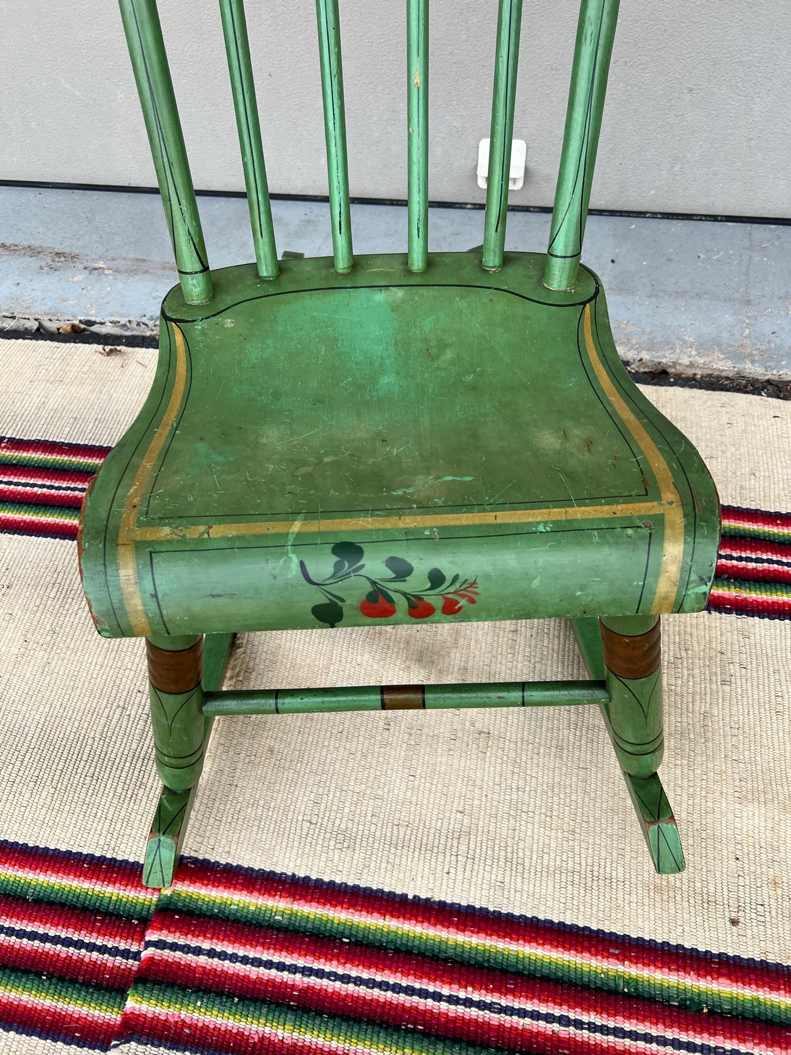 Antique Pennsylvania Paint Decorated Plank Seat Farmhouse Rocking Chair, 1850's - 11