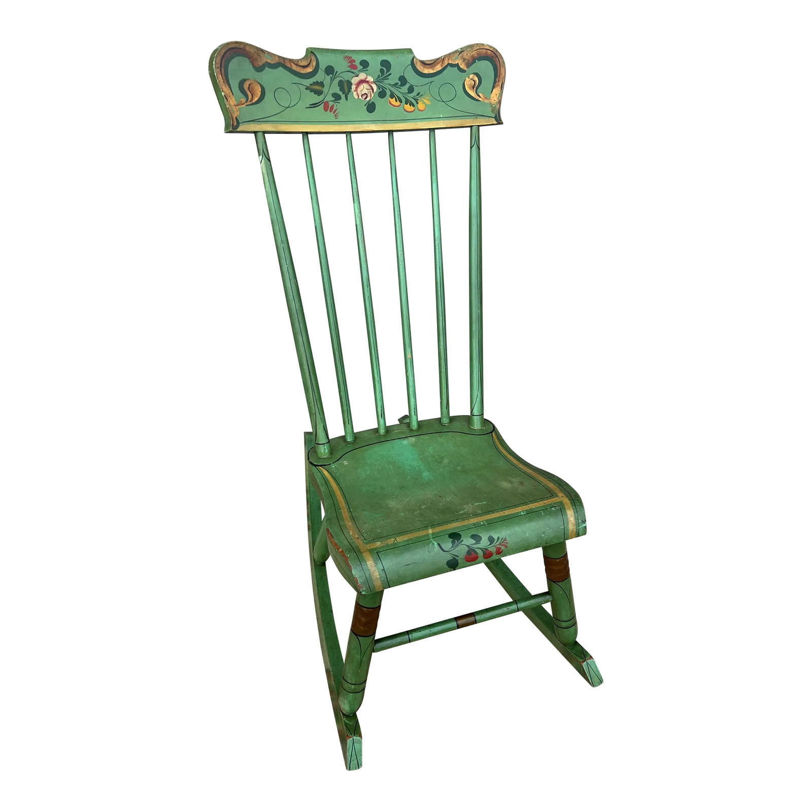 Antique Pennsylvania Paint Decorated Plank Seat Farmhouse Rocking Chair, 1850's (1 of 12)