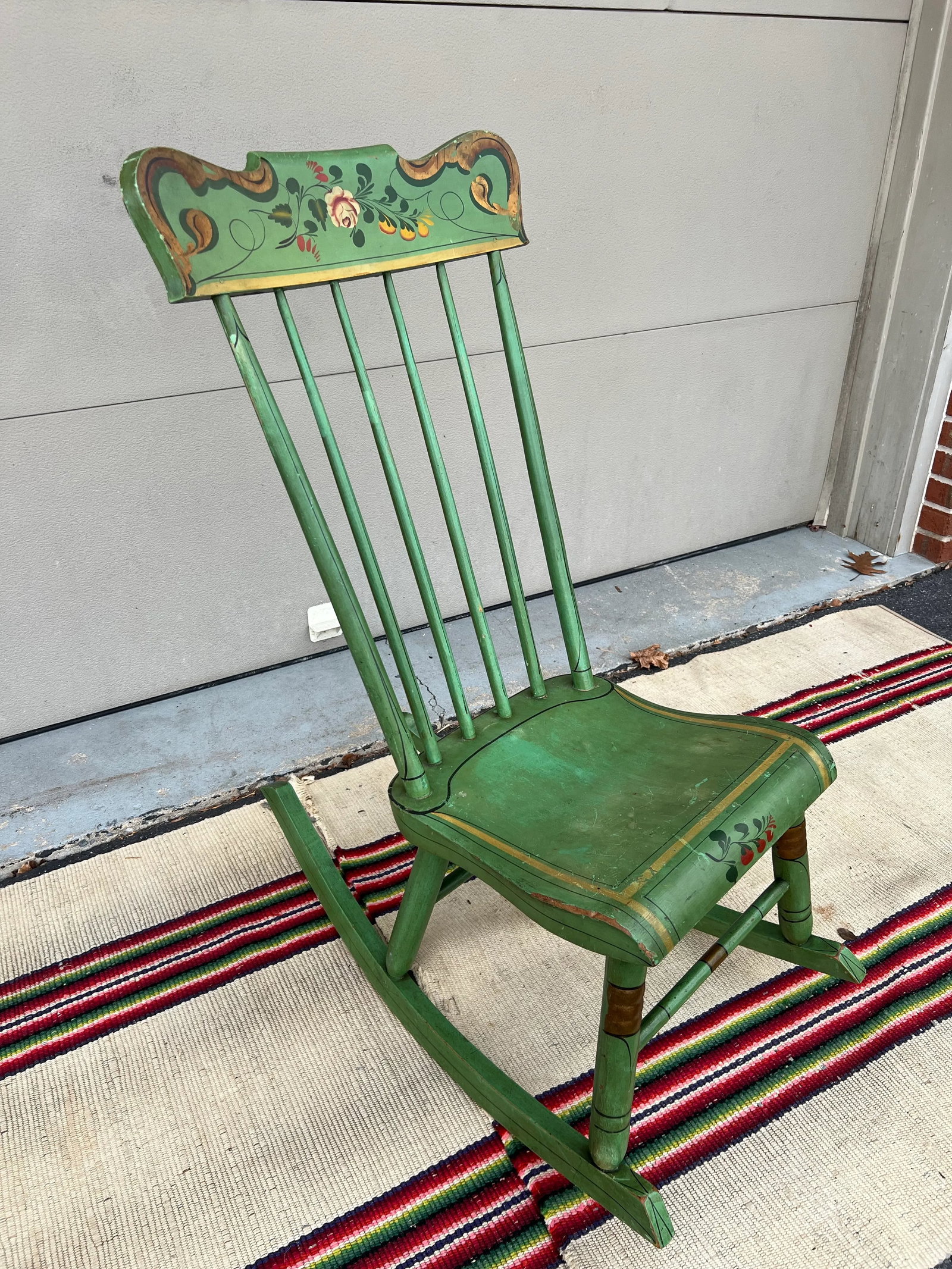 Antique Pennsylvania Paint Decorated Plank Seat Farmhouse Rocking Chair, 1850's - 4