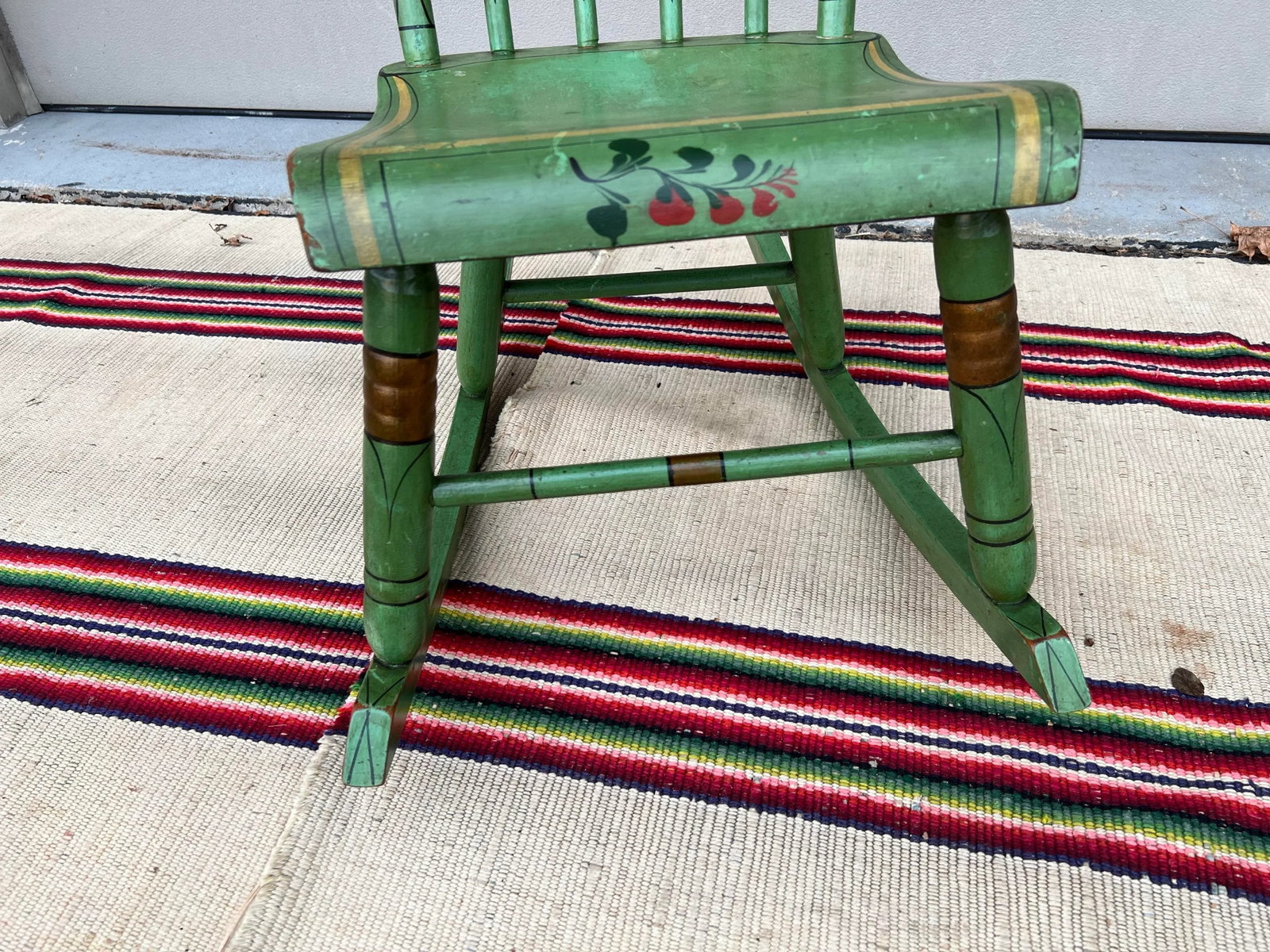 Antique Pennsylvania Paint Decorated Plank Seat Farmhouse Rocking Chair, 1850's - 5