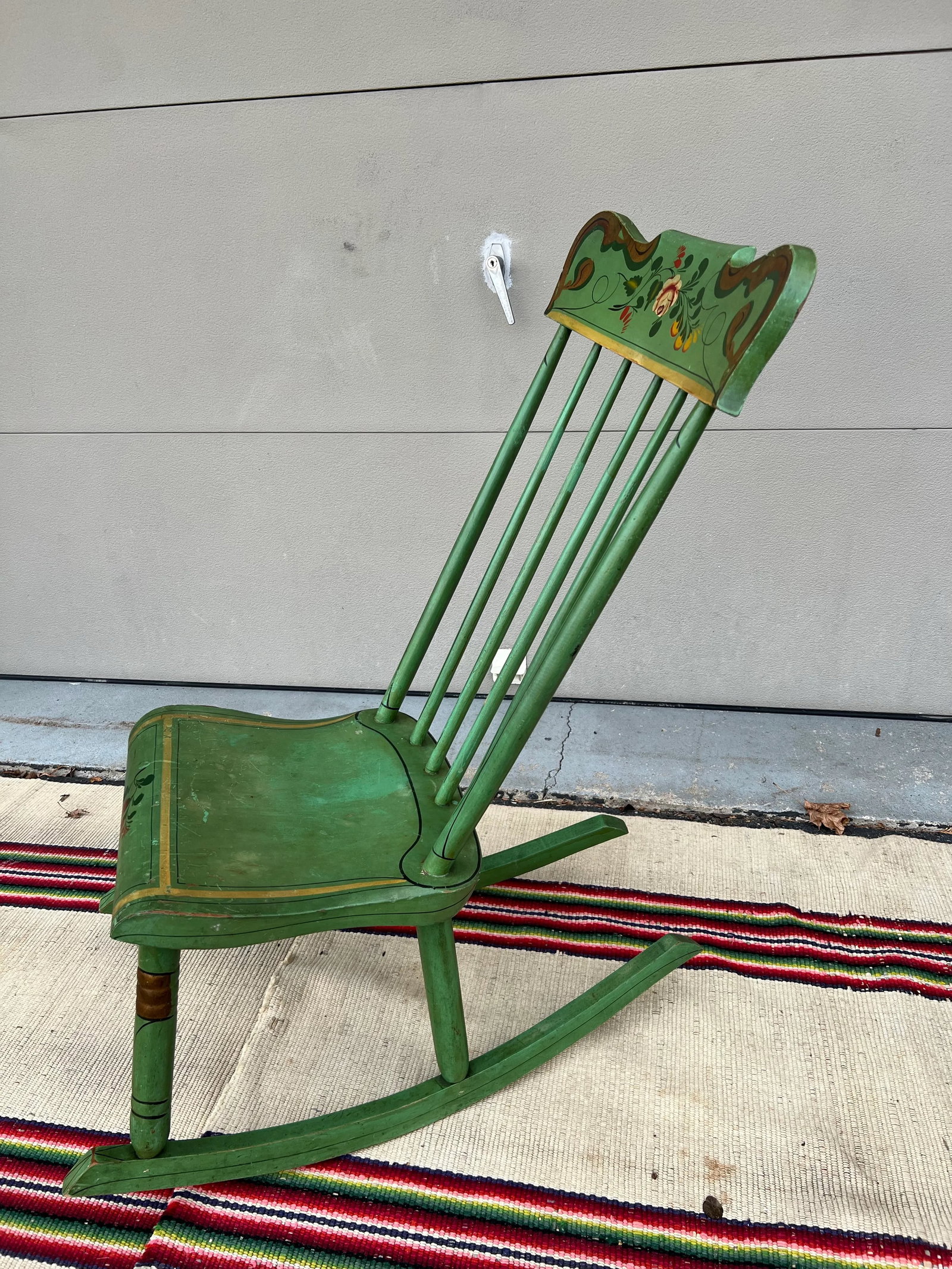 Antique Pennsylvania Paint Decorated Plank Seat Farmhouse Rocking Chair, 1850's - 7