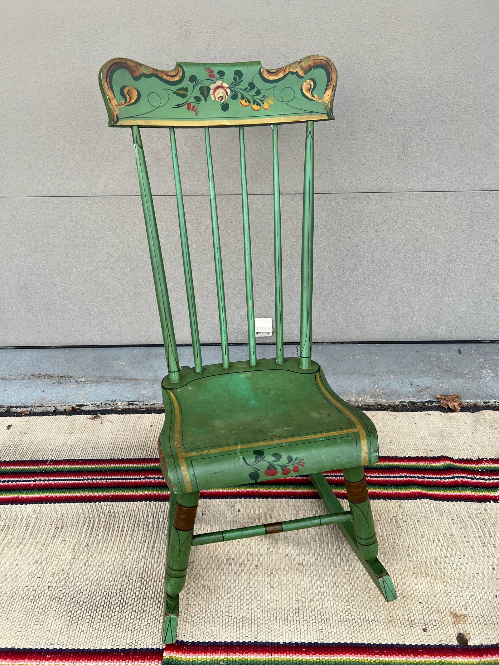 Antique Pennsylvania Paint Decorated Plank Seat Farmhouse Rocking Chair, 1850's - 9