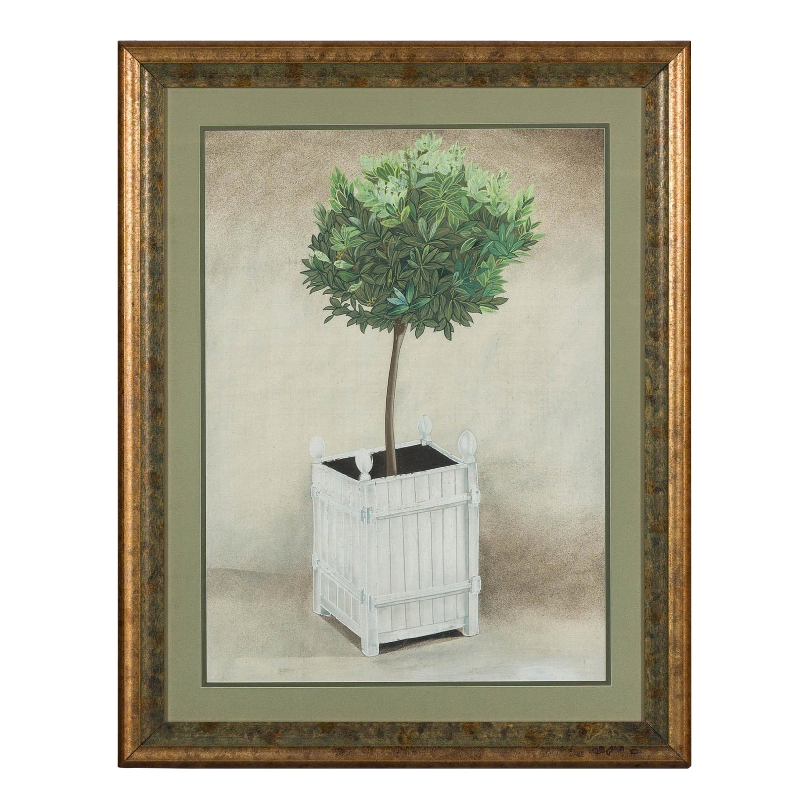 Midcentury Japanese Minimalist Botanical Print in Custom Gold Frame under Glass (1 of 12)