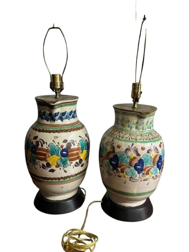 Vintage 1960s Colorful Mexican Pitcher Table Lamps - Set of 2 - 10