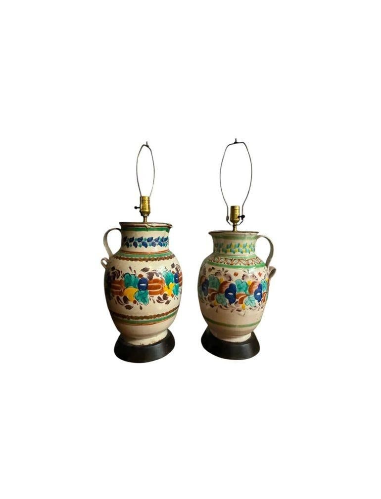 Vintage 1960s Colorful Mexican Pitcher Table Lamps - Set of 2 - 2