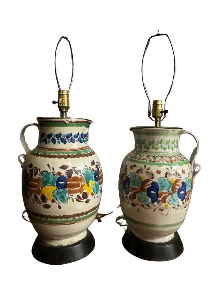 Vintage 1960s Colorful Mexican Pitcher Table Lamps - Set of 2 - 3