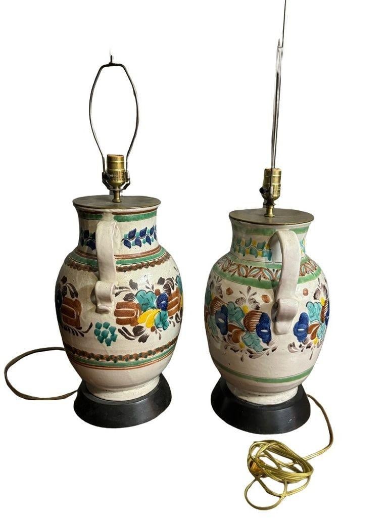 Vintage 1960s Colorful Mexican Pitcher Table Lamps - Set of 2 - 4
