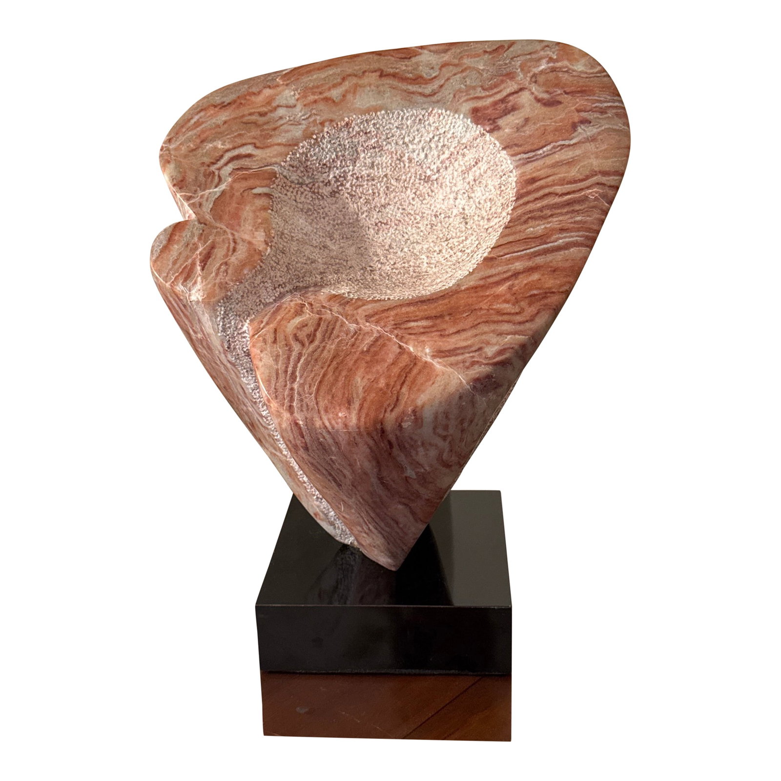 1970s Vintage Midcentury Costal Abstract Marble Sculpture: Beautiful vintage abstract pimp marbles sculpture on original black lacquered base swivels 360 great looking size Condition: Alterations: Original Condition Unaltered Imperfections: Some Imperfections
