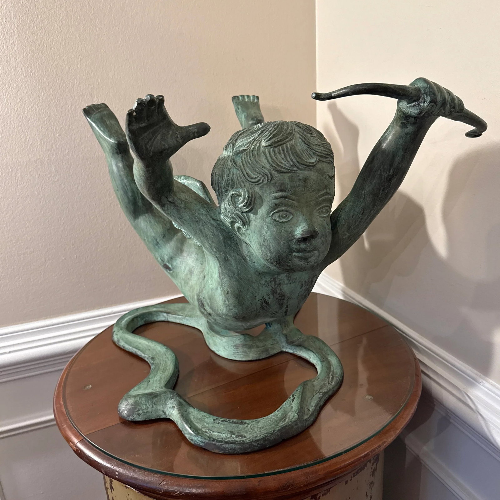 Vintage French Style Bronze Cherub Sculpture ~ Signed Mk - 2