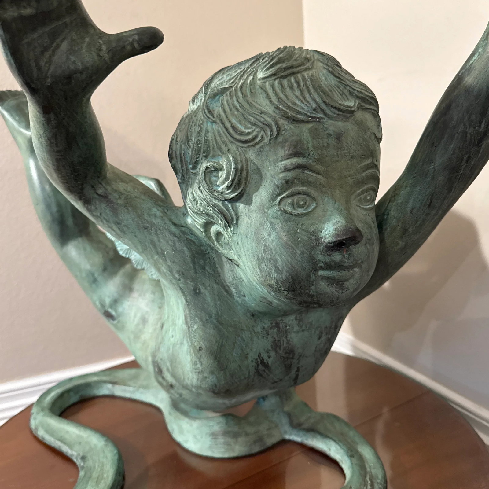 Vintage French Style Bronze Cherub Sculpture ~ Signed Mk - 3