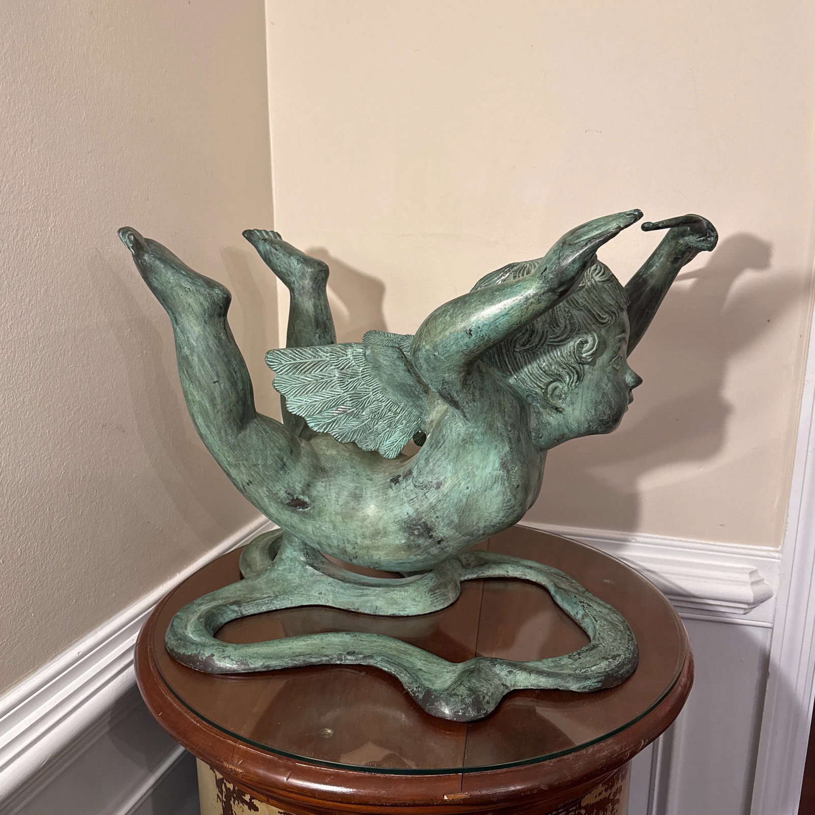 Vintage French Style Bronze Cherub Sculpture ~ Signed Mk - 4
