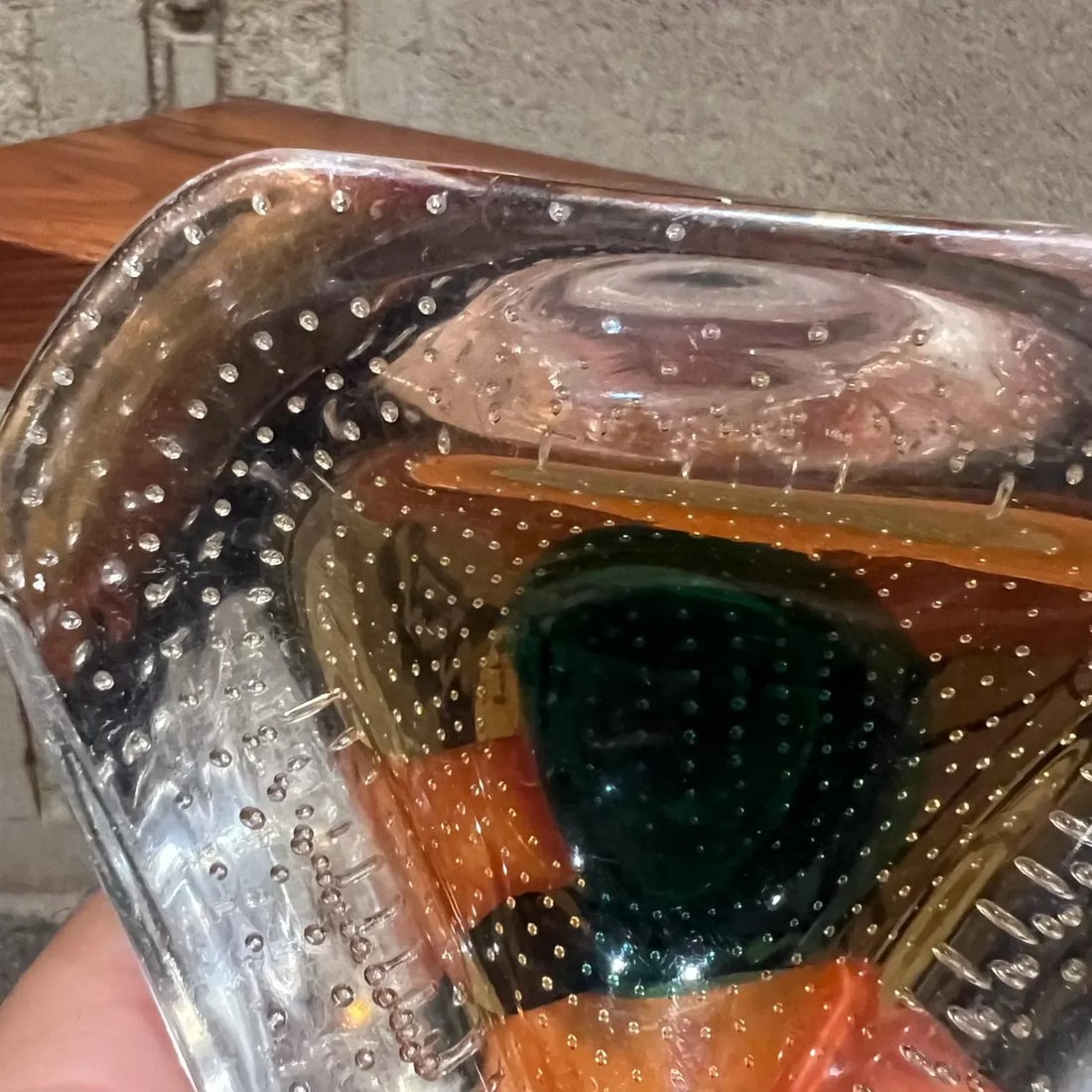 1950s Murano Art Glass Ashtray Pair Controlled Bubble Italy - 10