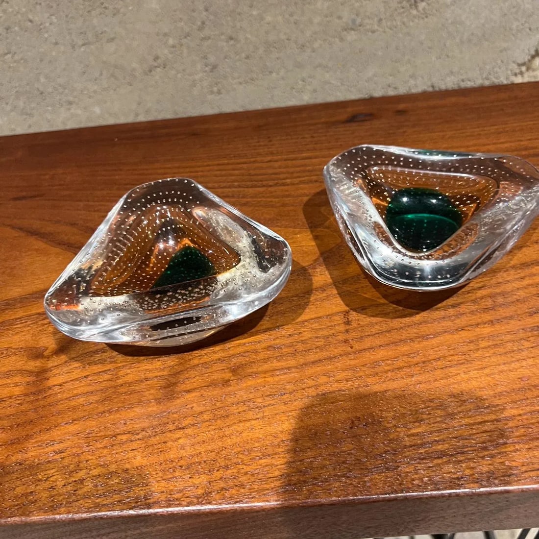 1950s Murano Art Glass Ashtray Pair Controlled Bubble Italy - 11
