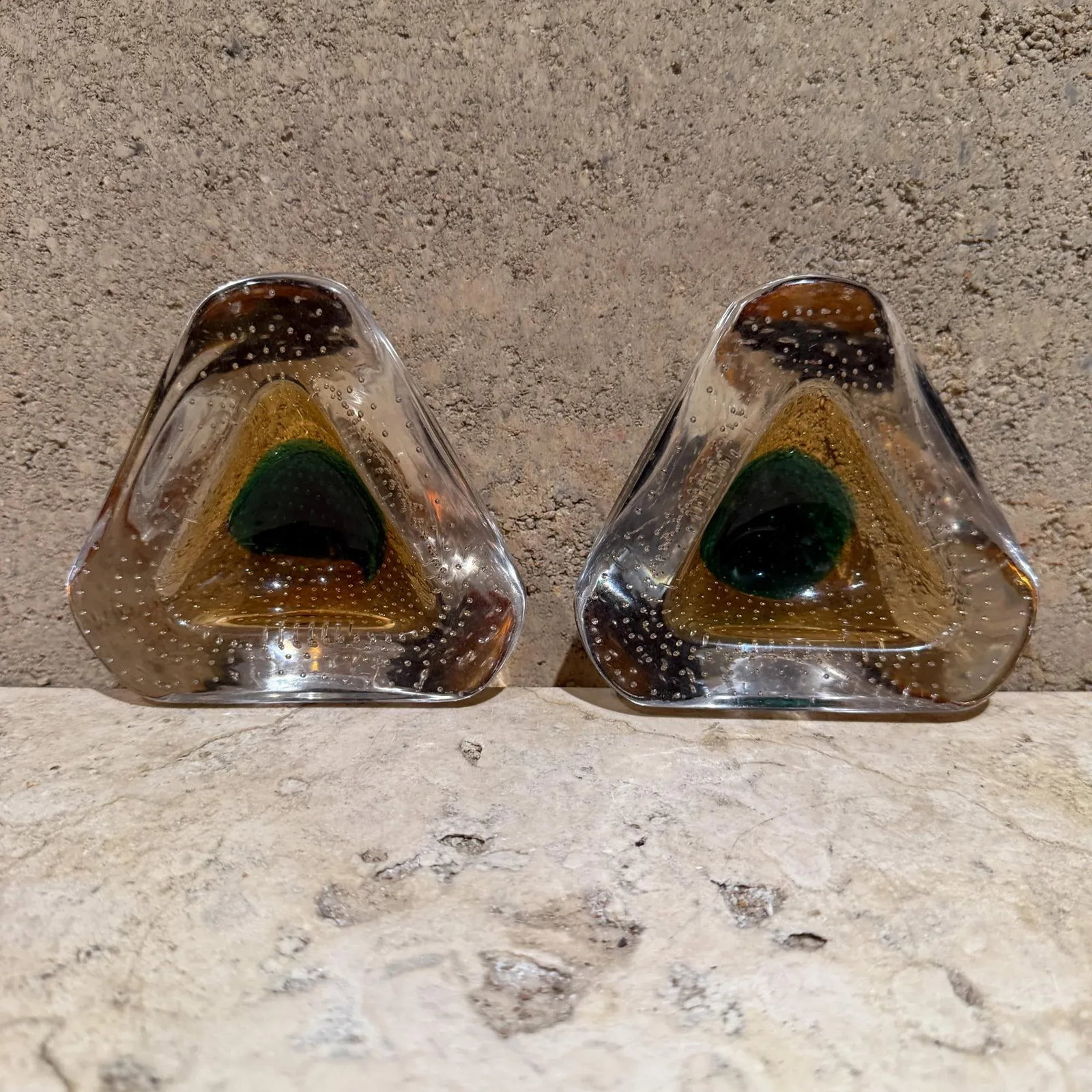 1950s Murano Art Glass Ashtray Pair Controlled Bubble Italy - 13
