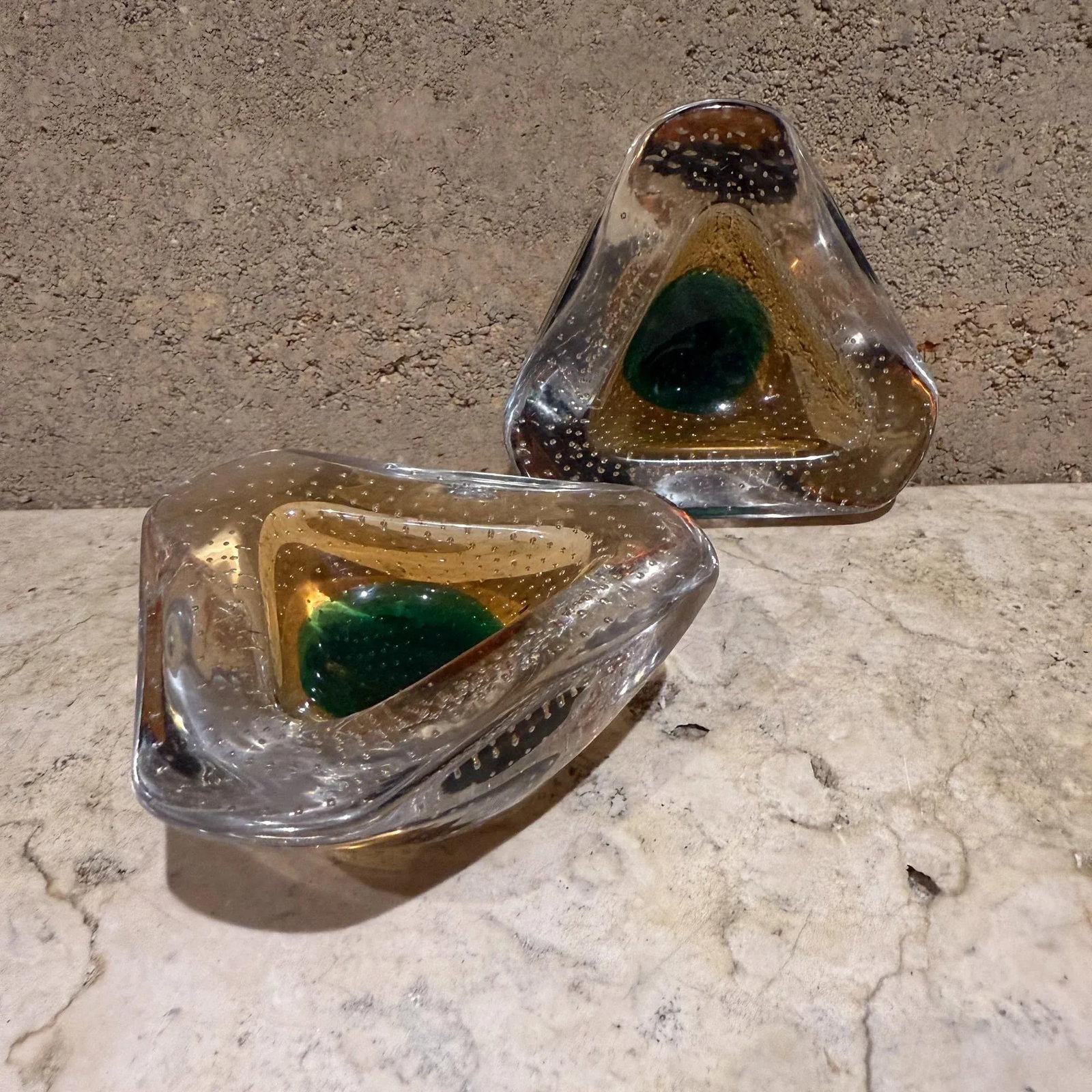 1950s Murano Art Glass Ashtray Pair Controlled Bubble Italy - 14