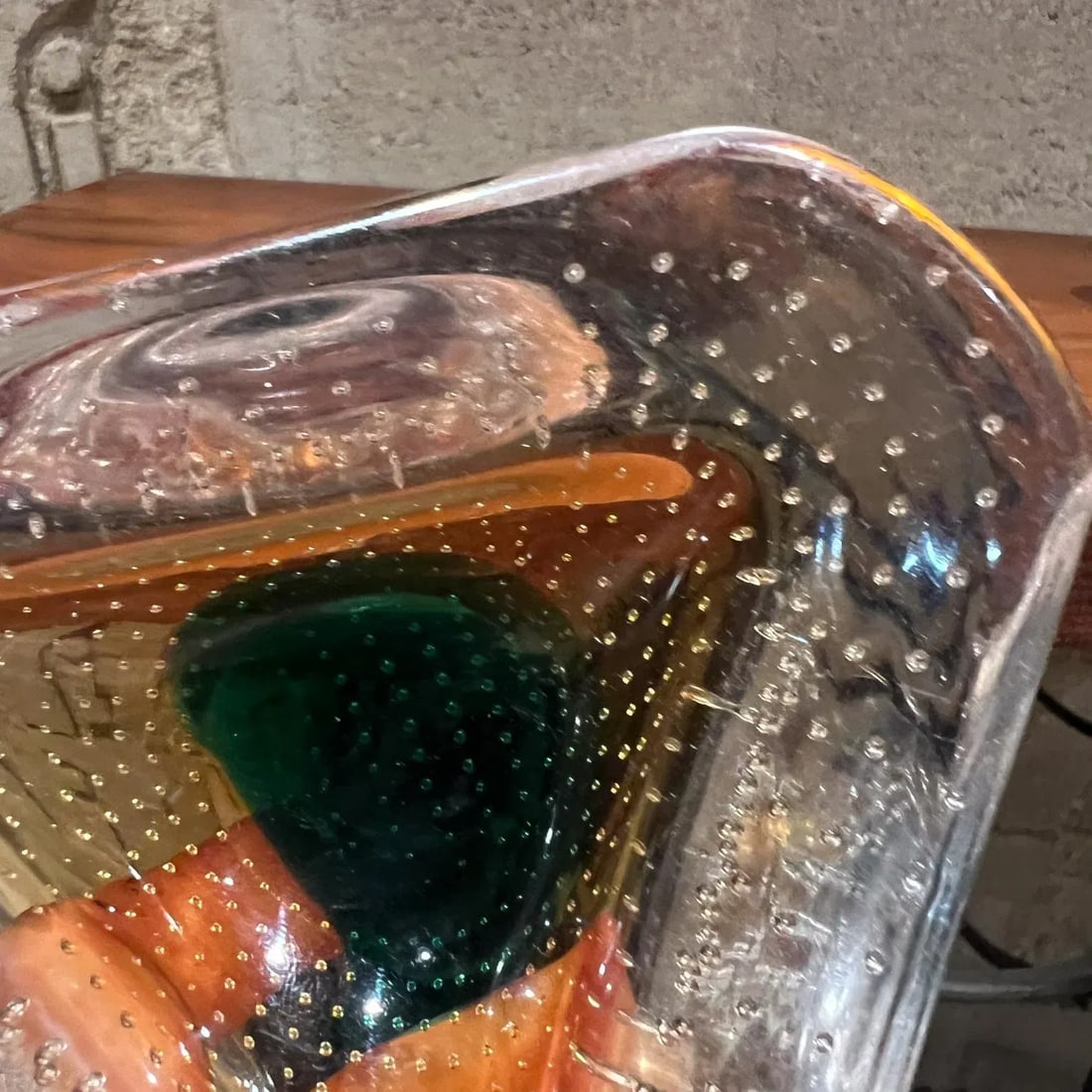 1950s Murano Art Glass Ashtray Pair Controlled Bubble Italy - 3