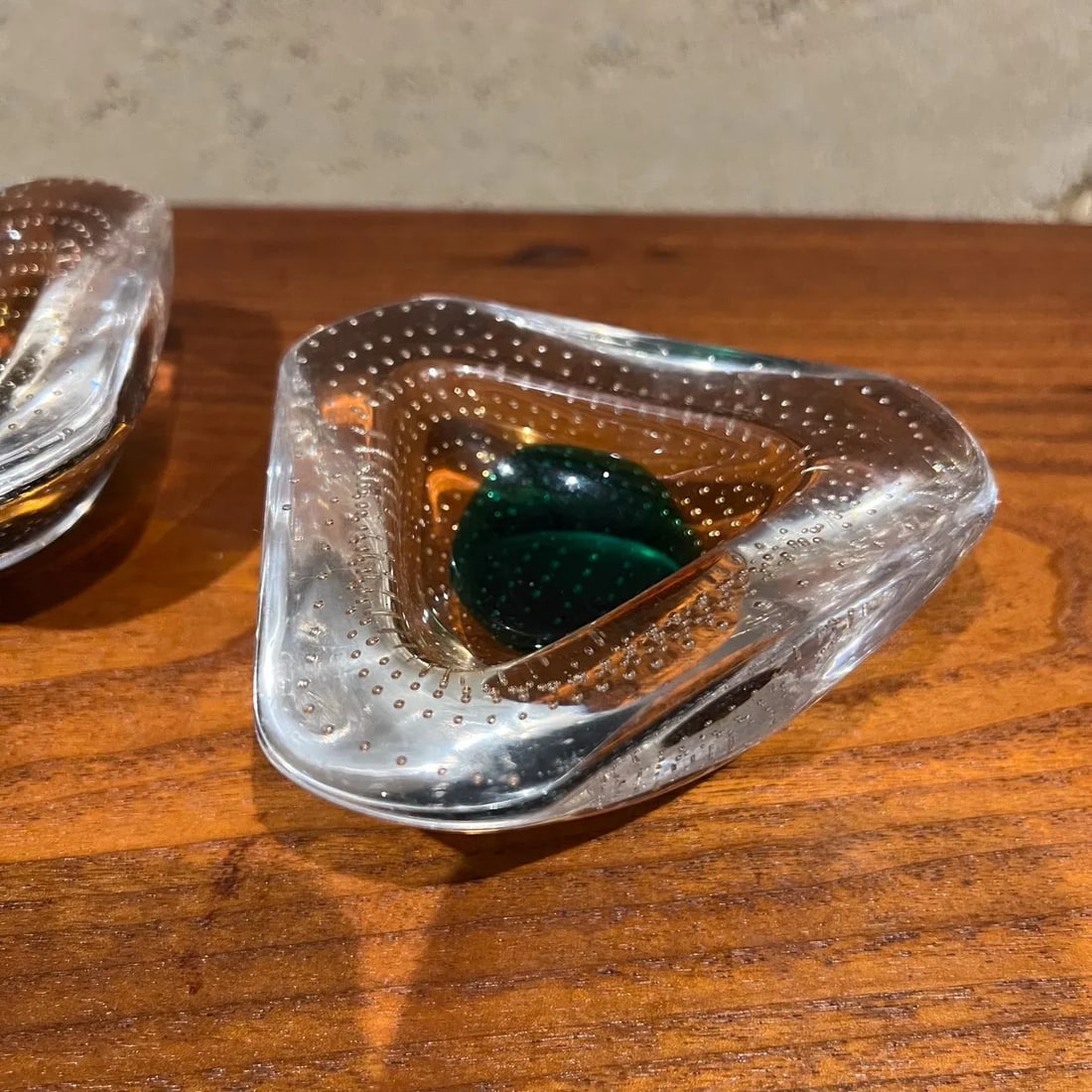 1950s Murano Art Glass Ashtray Pair Controlled Bubble Italy - 6