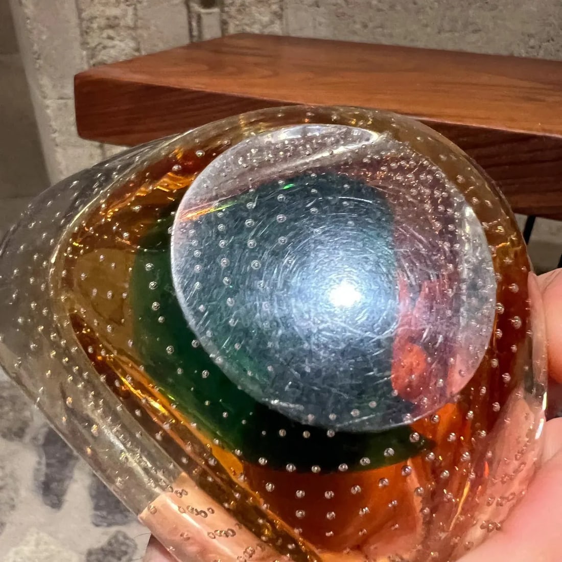 1950s Murano Art Glass Ashtray Pair Controlled Bubble Italy - 9