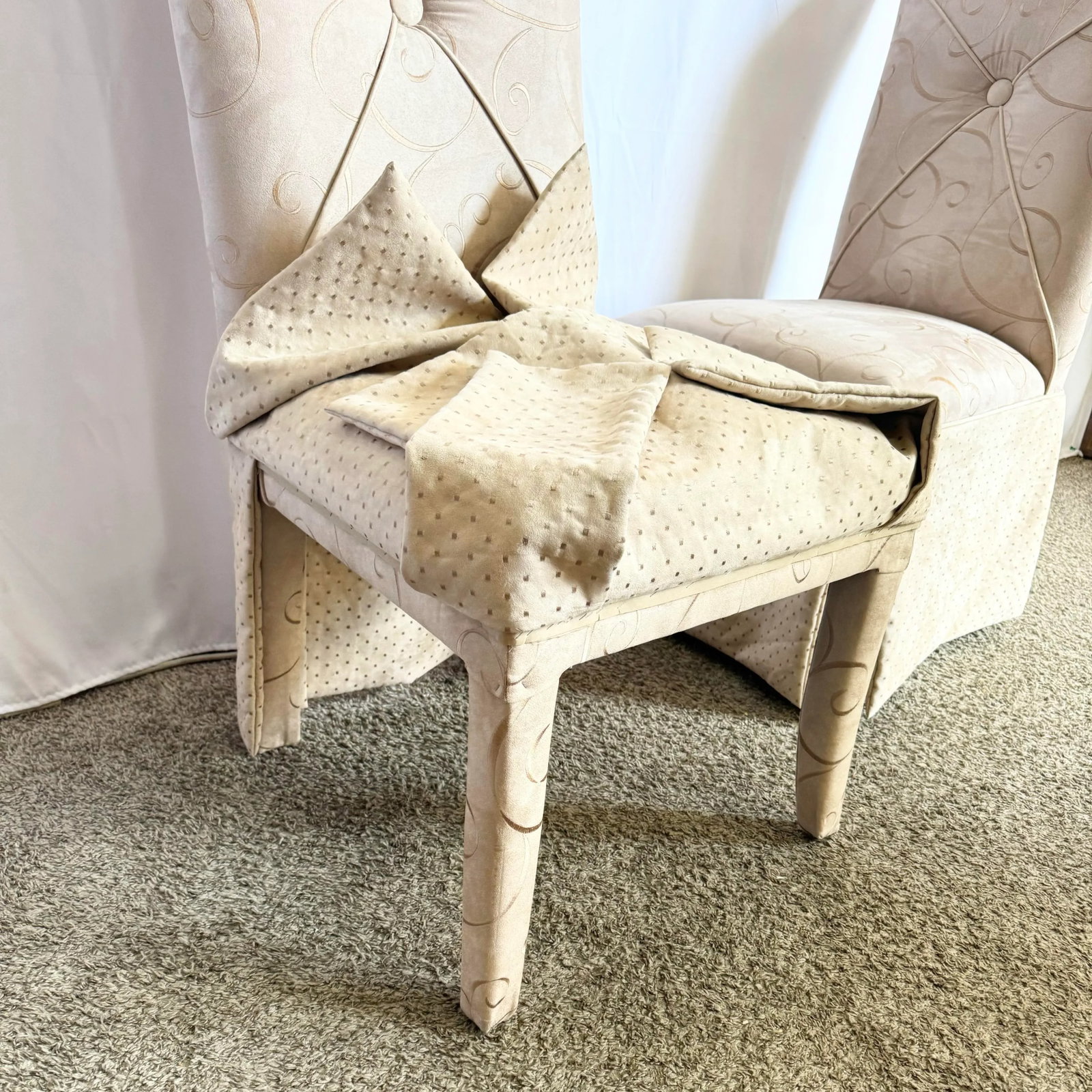 Regency Tan and Gold Fabric Skirted Dining Chairs - Set of 6 - 10