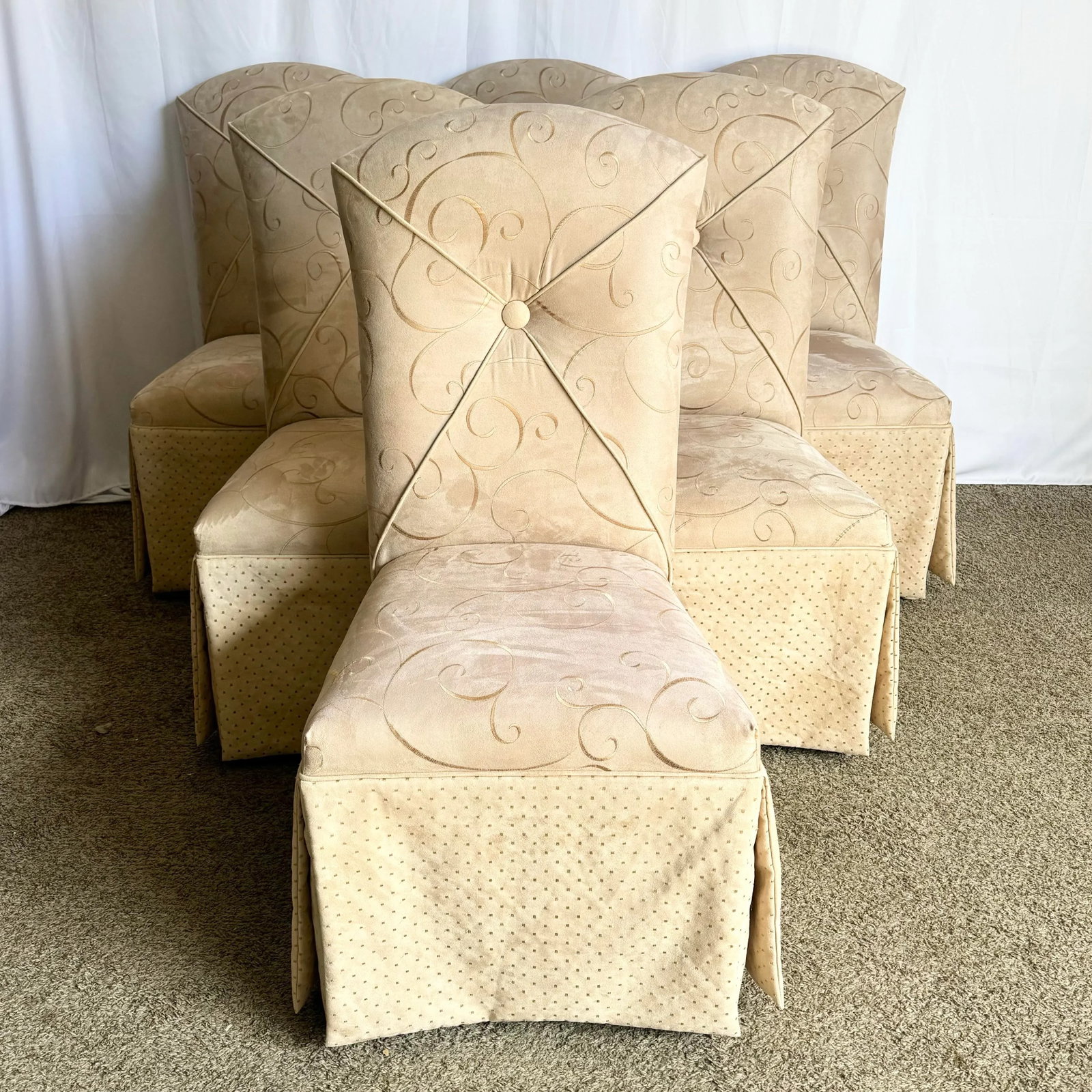 Regency Tan and Gold Fabric Skirted Dining Chairs - Set of 6 - 2