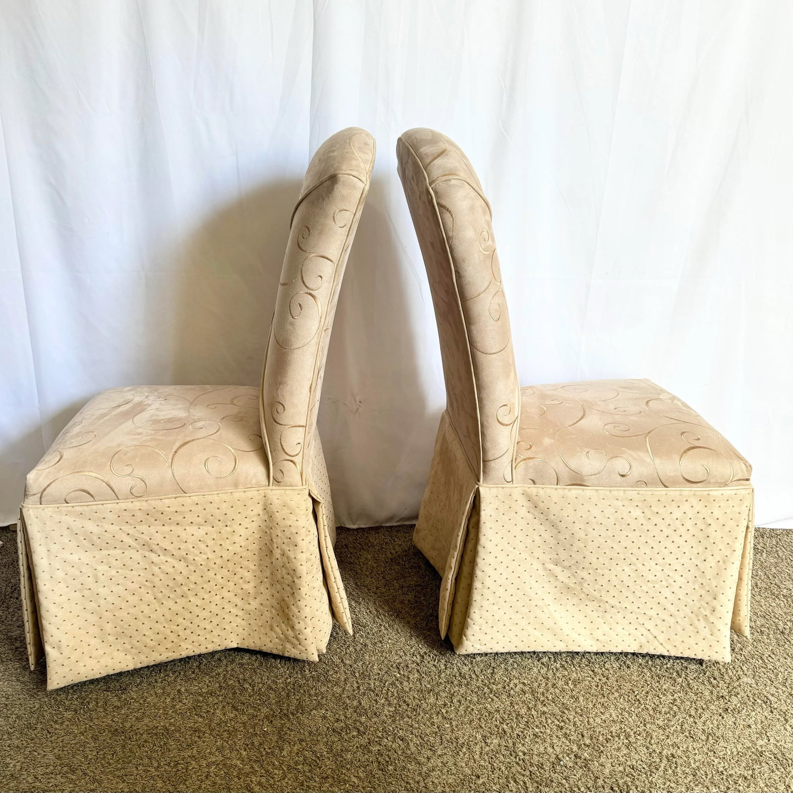 Regency Tan and Gold Fabric Skirted Dining Chairs - Set of 6 - 7