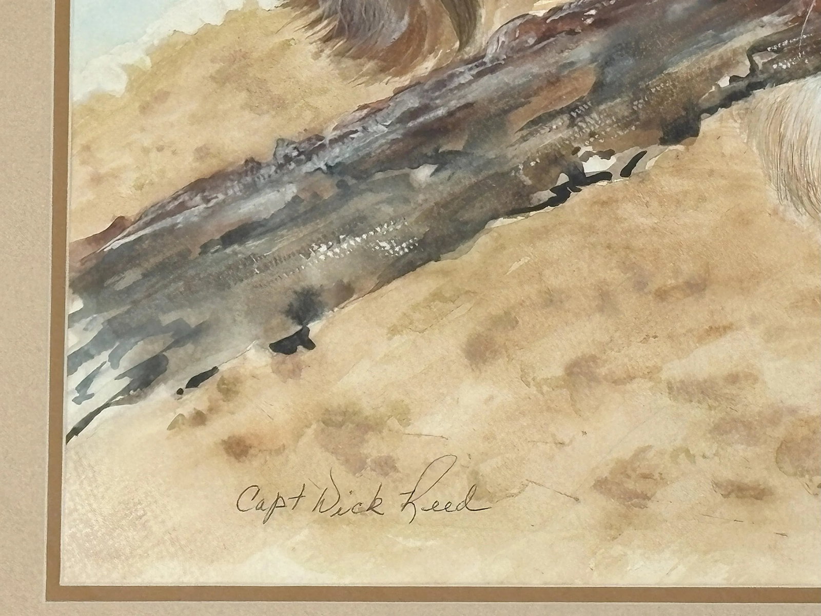 Framed Signed Original Watercolor Portrait of a Playful Terrier at the Beach by Capt Wick Reed - 7