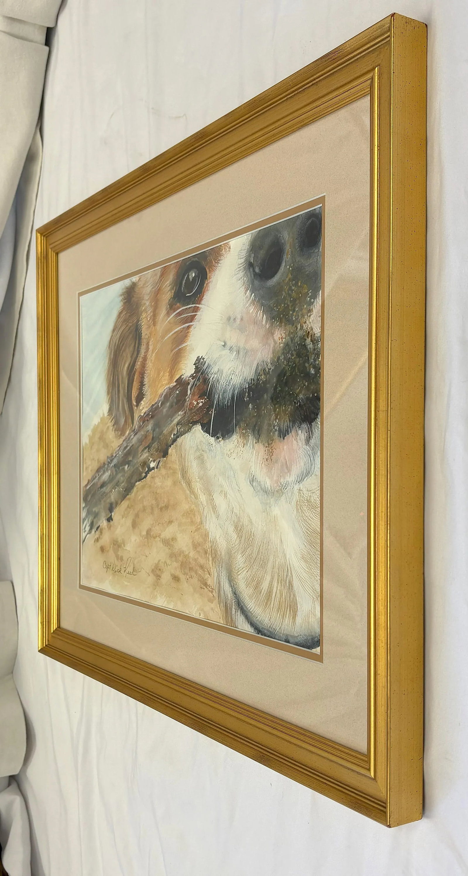 Framed Signed Original Watercolor Portrait of a Playful Terrier at the Beach by Capt Wick Reed - 9