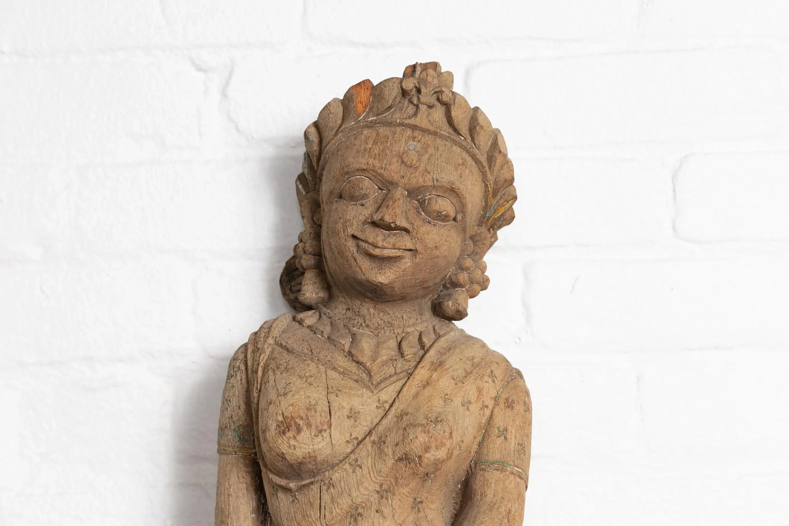 Indian Gujarat Hand Carved Temple Carving Statue Depicting a Woman and a Feline - 6
