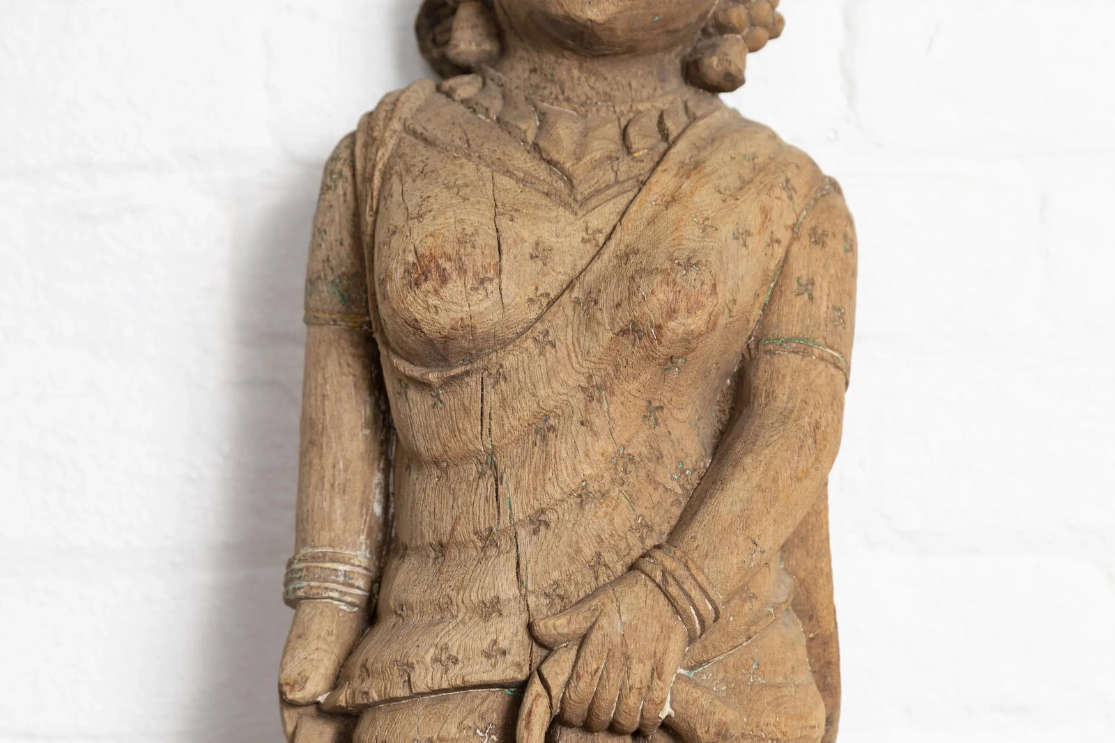 Indian Gujarat Hand Carved Temple Carving Statue Depicting a Woman and a Feline - 7