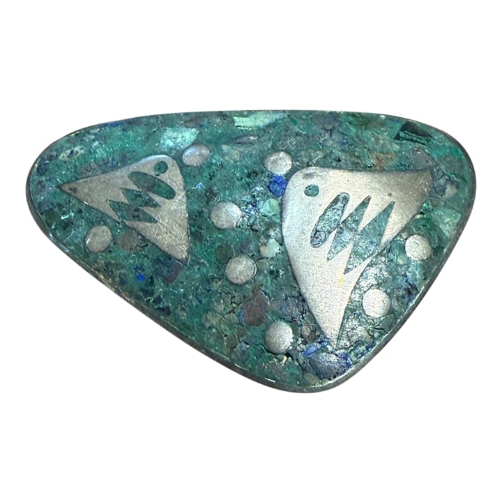 1960s Taxco Mexico Abstract Fish Malachite Sterling Silver Pin: AMBIANIC presents 1960s Taxco Mexico Abstract Stylized Fish Malachite Sterling Silver Pin Brooch stamped 2.13 h x 1.75 w x .26 Preowned vintage condition Refer to photos for details Condition: