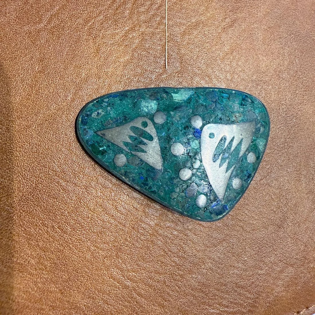 1960s Taxco Mexico Abstract Fish Malachite Sterling Silver Pin - 2