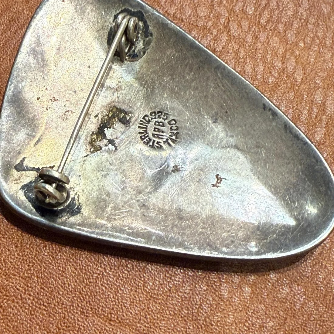 1960s Taxco Mexico Abstract Fish Malachite Sterling Silver Pin - 4