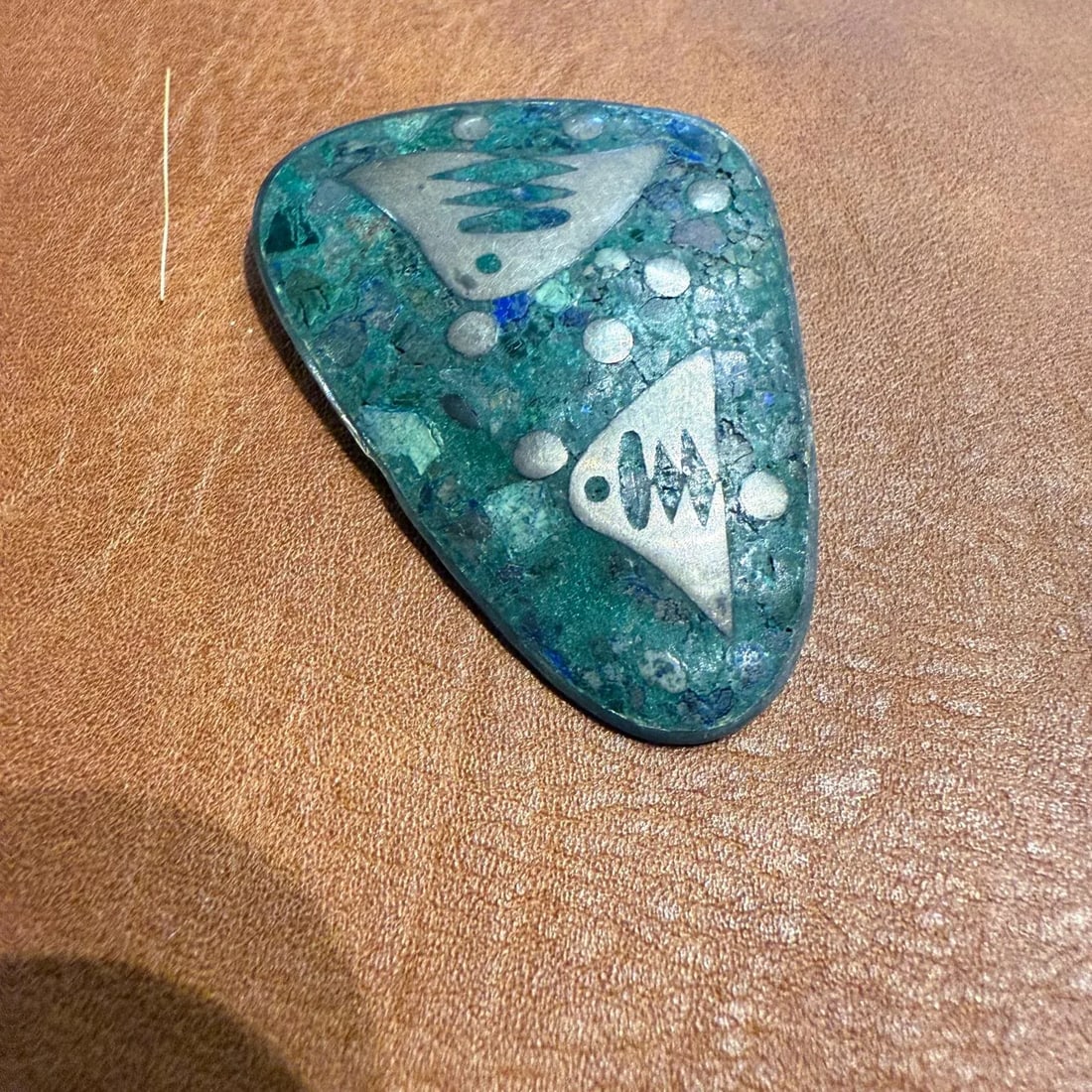 1960s Taxco Mexico Abstract Fish Malachite Sterling Silver Pin - 5
