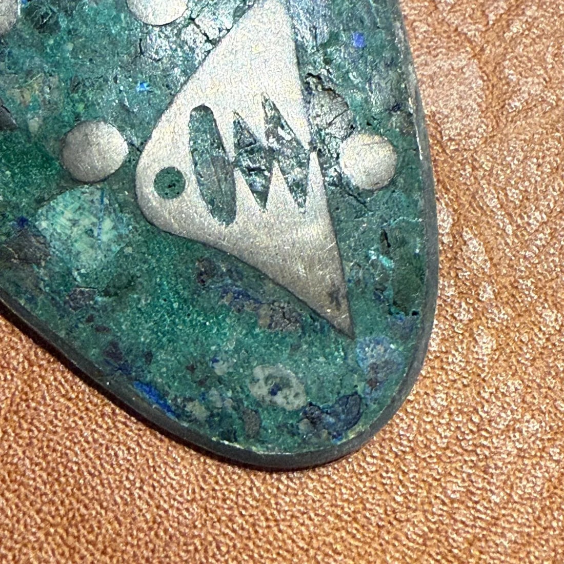 1960s Taxco Mexico Abstract Fish Malachite Sterling Silver Pin - 8
