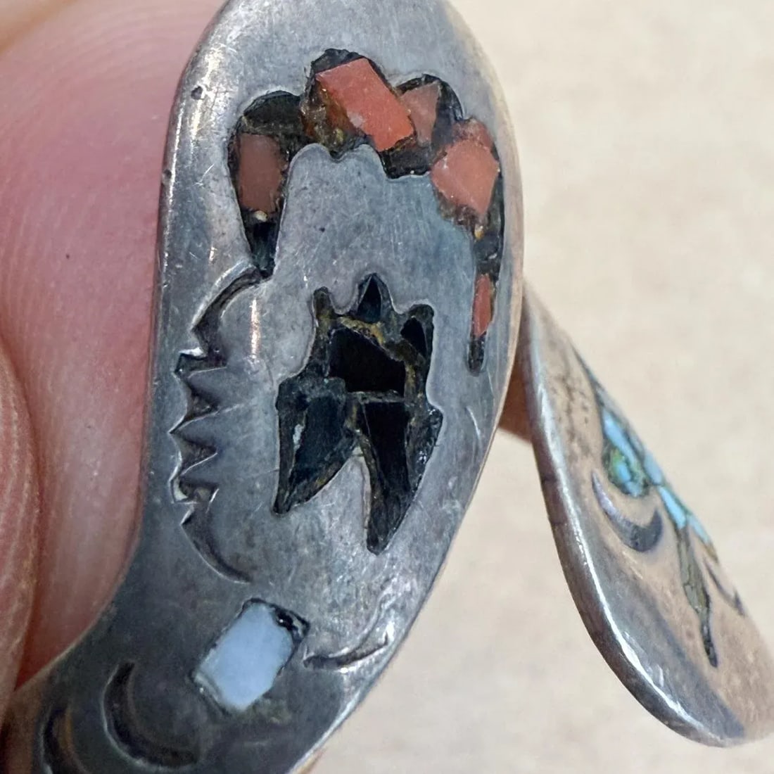 1960s Stone Inlay Silver Wrap Ring Bryant Waatsa Jr Native Zuni - 3