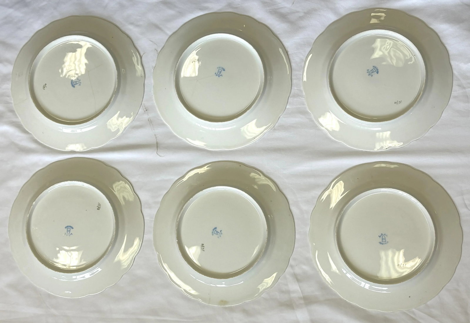 Early 1900's Austrian L. Strauss & Sons Scalloped Edge Porcelain Bird Plates- Set of 6 - 12