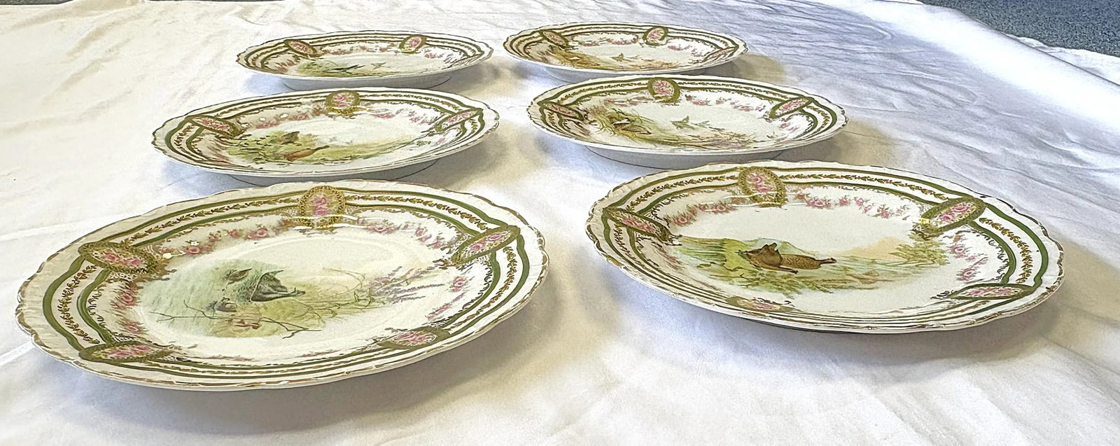 Early 1900's Austrian L. Strauss & Sons Scalloped Edge Porcelain Bird Plates- Set of 6 - 2