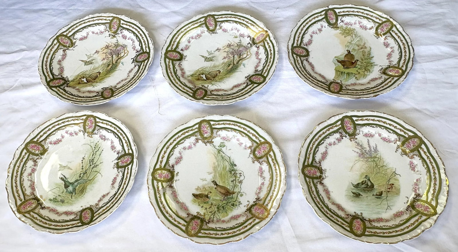 Early 1900's Austrian L. Strauss & Sons Scalloped Edge Porcelain Bird Plates- Set of 6 - 4