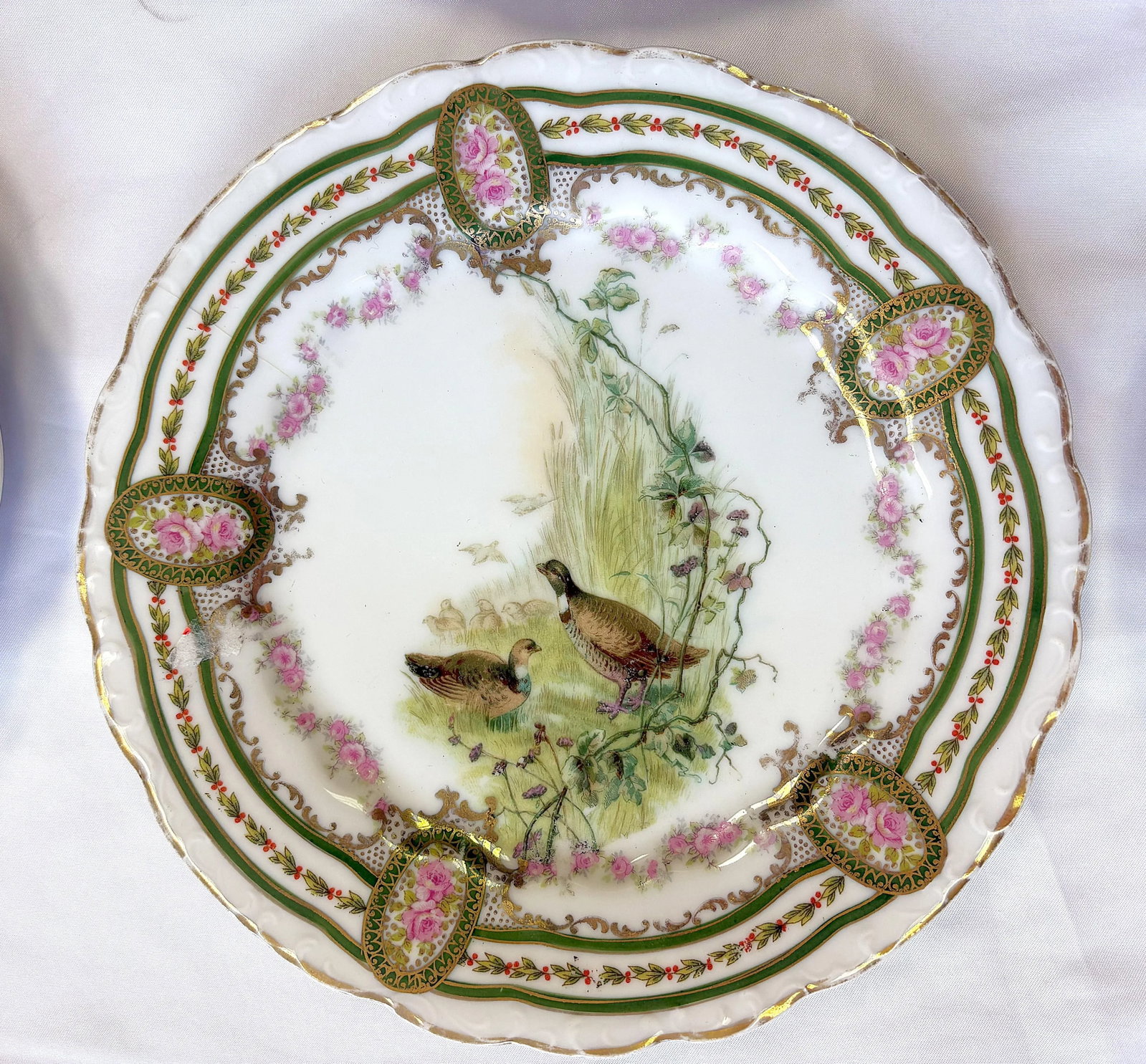 Early 1900's Austrian L. Strauss & Sons Scalloped Edge Porcelain Bird Plates- Set of 6 - 6