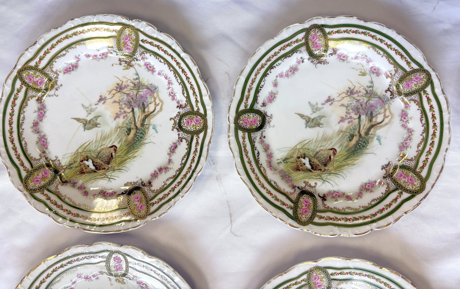 Early 1900's Austrian L. Strauss & Sons Scalloped Edge Porcelain Bird Plates- Set of 6 - 8