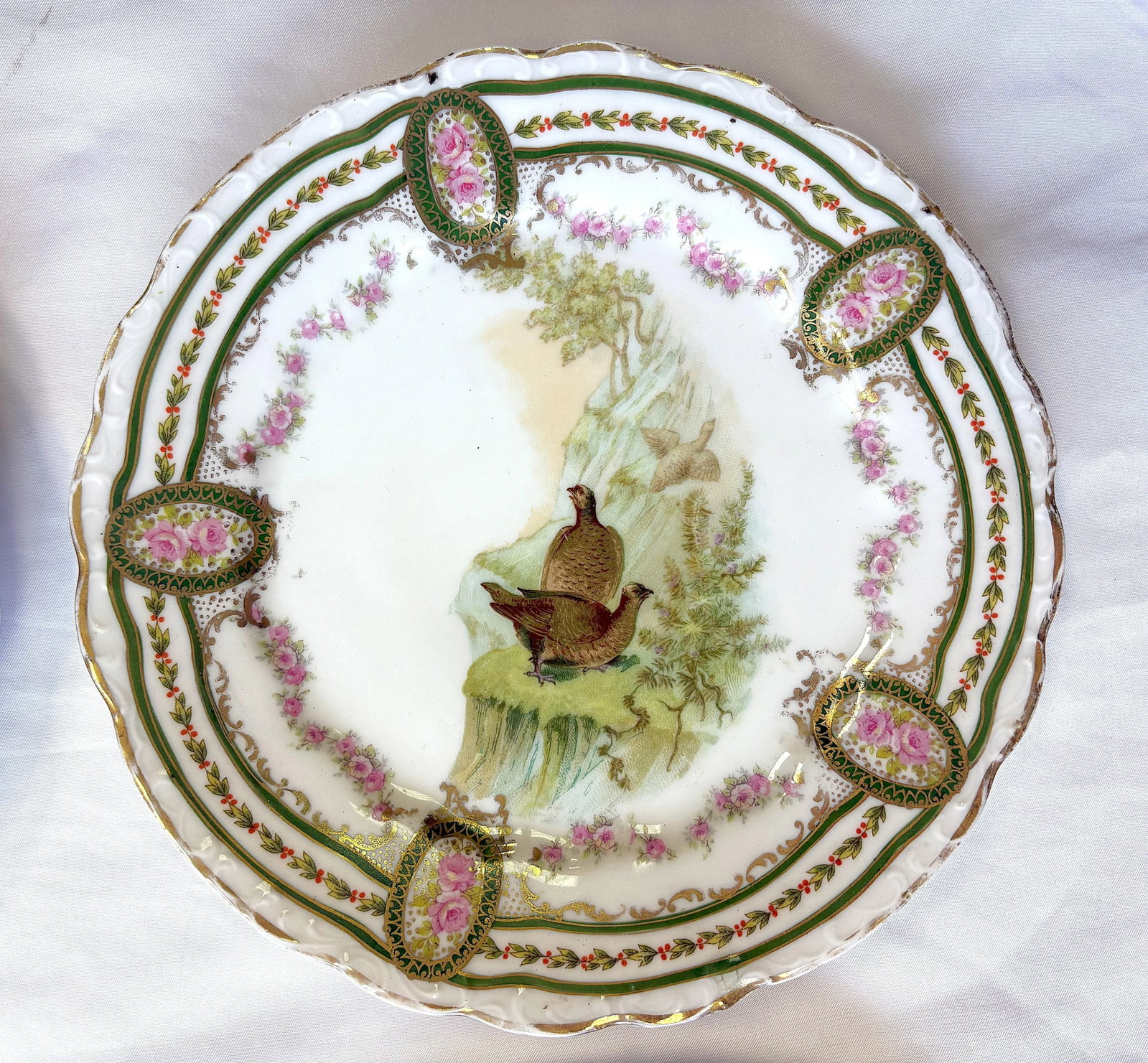 Early 1900's Austrian L. Strauss & Sons Scalloped Edge Porcelain Bird Plates- Set of 6 - 9