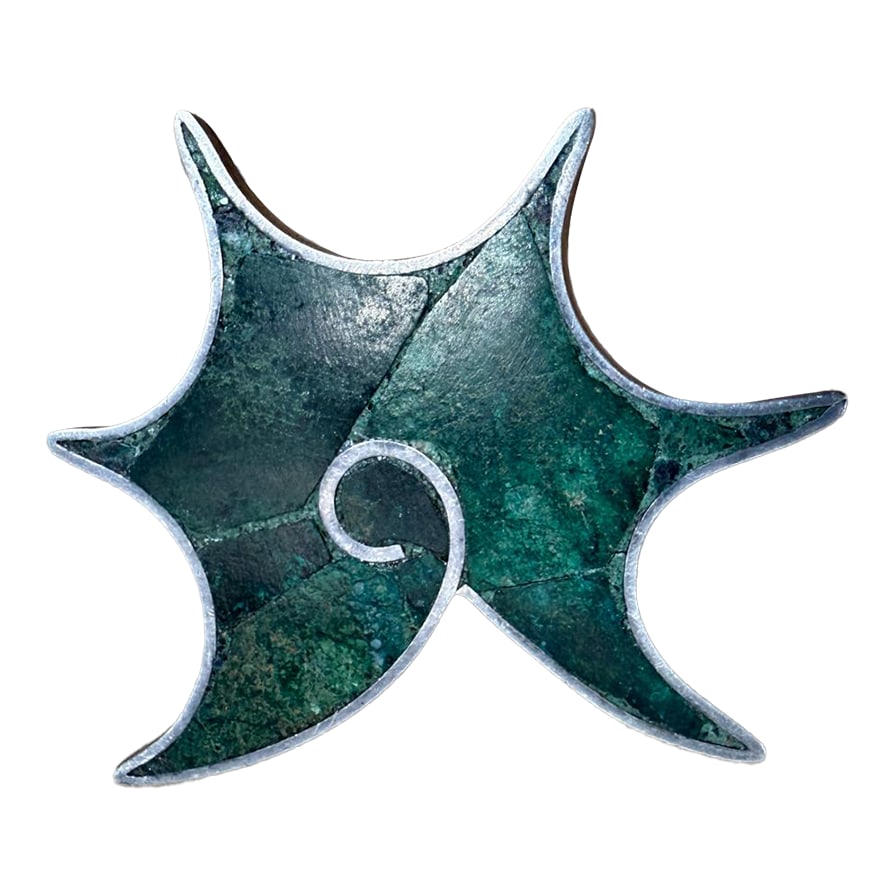 1950s Los Castillo Nautilus Pin Malachite Silver Tile Mosaico Azteca: AMBIANIC presents Los Castillo Brooch Pin Malachite Silver Tile Mosaico Azteca made in Mexico stamped by maker 2.25 W x 1.88 H x .38 D 0.67 grams Preowned original vintage, refer to listed images.