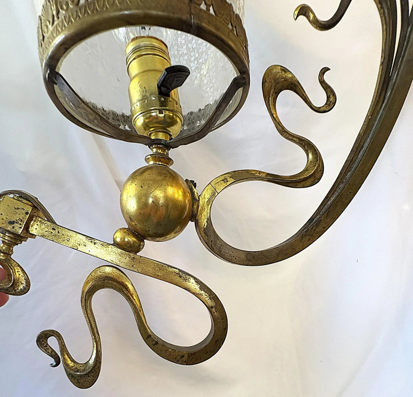 Early 1900's Art Nouveau English Stevens & Williams Gas Chandelier Converted to Electric - 10