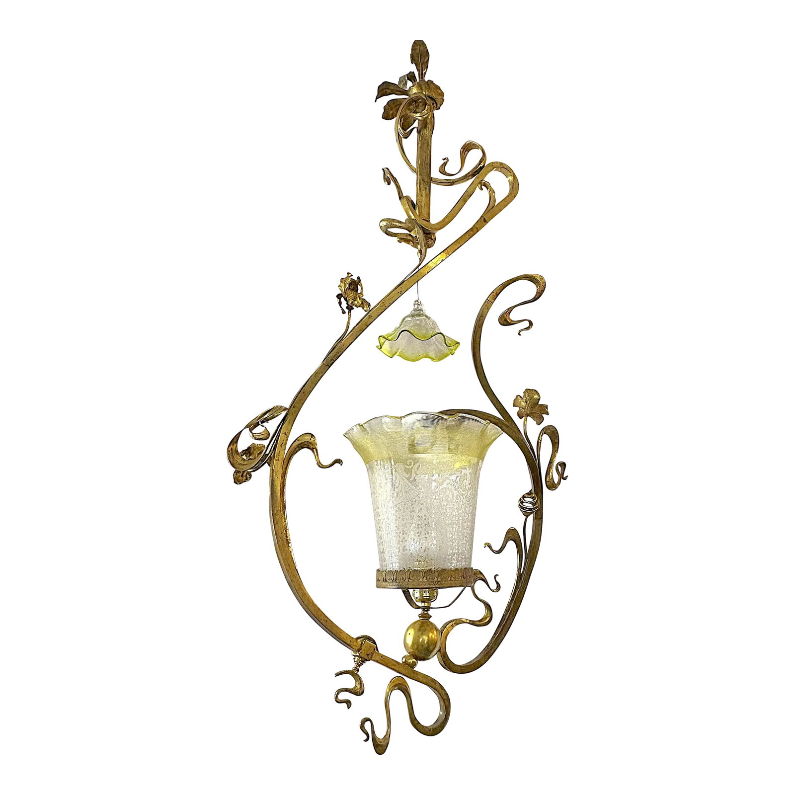 Early 1900's Art Nouveau English Stevens & Williams Gas Chandelier Converted to Electric (1 of 12)
