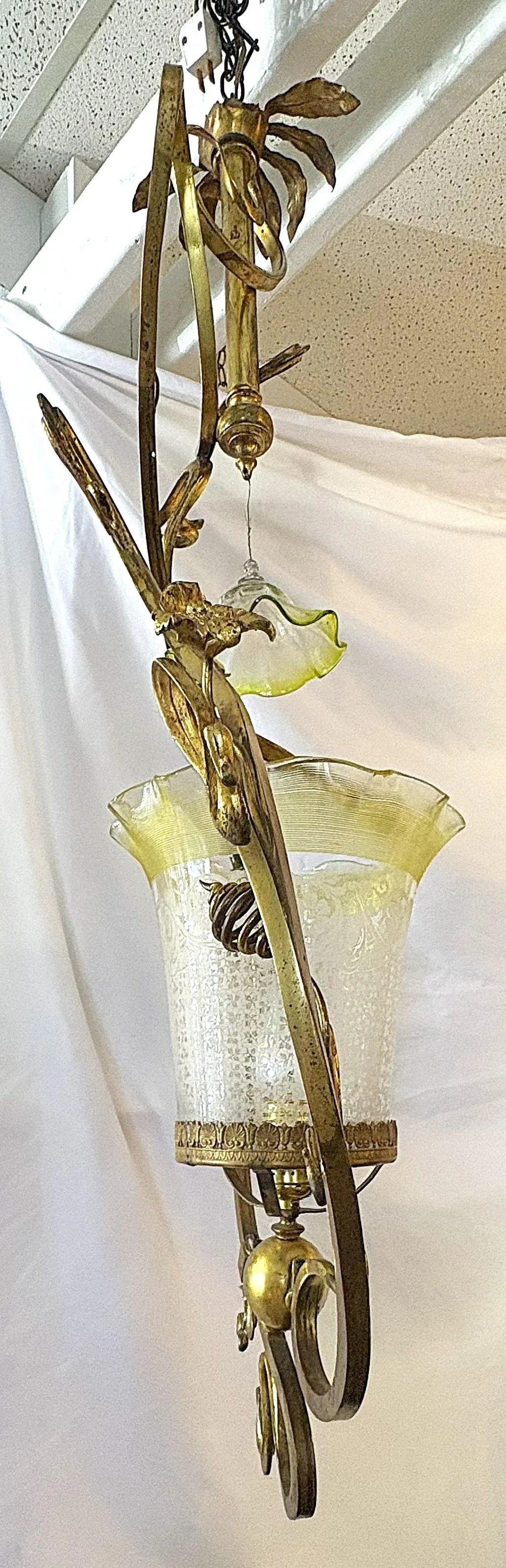 Early 1900's Art Nouveau English Stevens & Williams Gas Chandelier Converted to Electric - 3