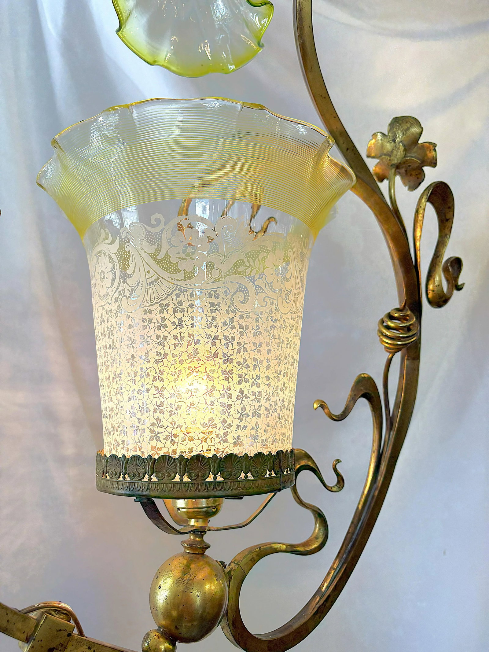 Early 1900's Art Nouveau English Stevens & Williams Gas Chandelier Converted to Electric - 8