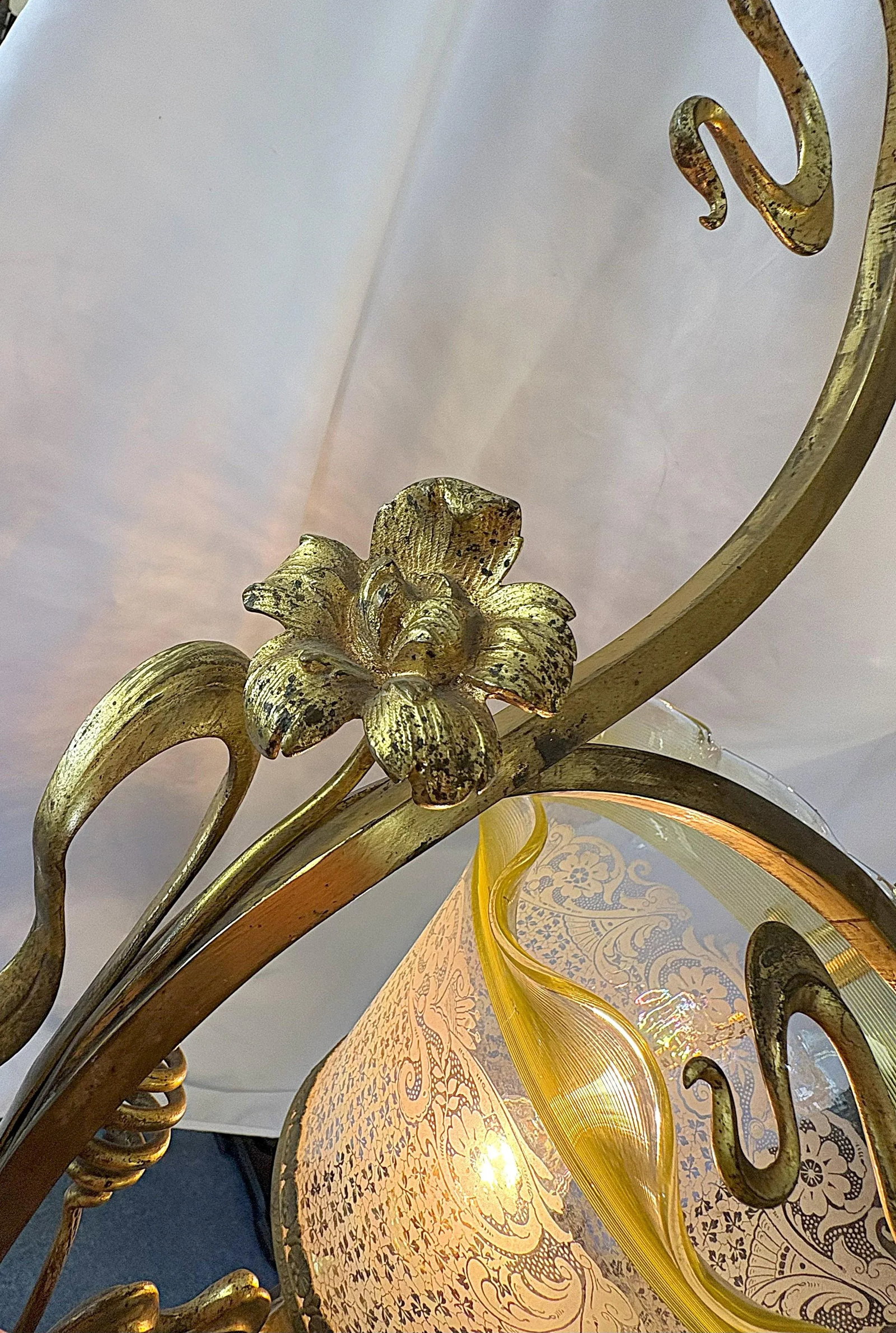 Early 1900's Art Nouveau English Stevens & Williams Gas Chandelier Converted to Electric - 9