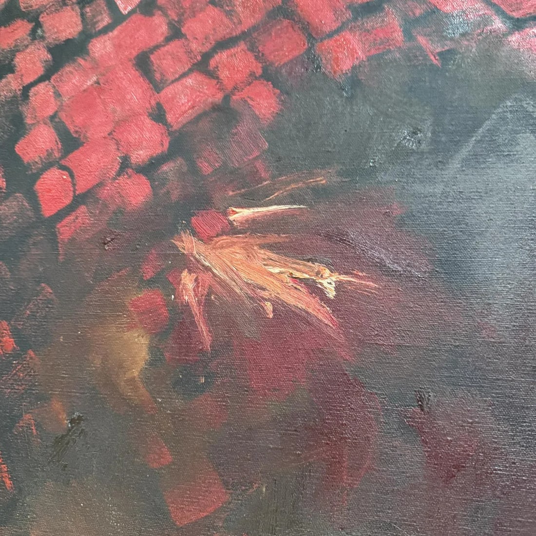 1960s Art Modernist Original Abstract Oil Painting Red - 4
