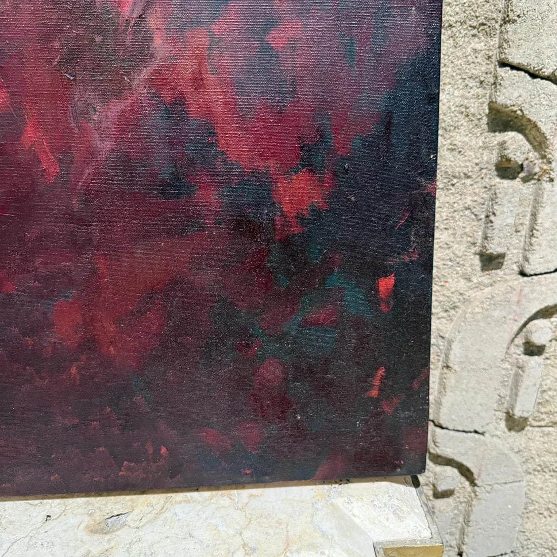 1960s Art Modernist Original Abstract Oil Painting Red - 5