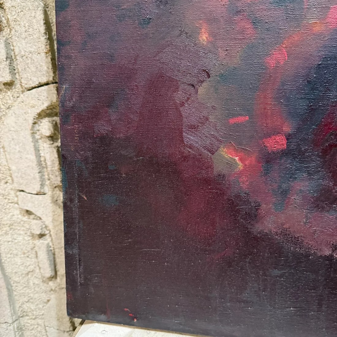 1960s Art Modernist Original Abstract Oil Painting Red - 6